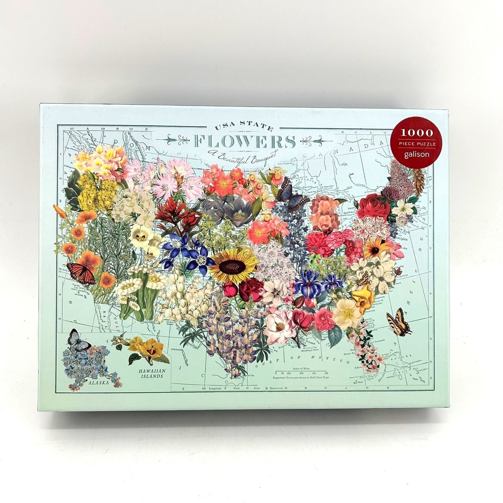 Galison USA State Flowers 1000 Piece Jigsaw Puzzle Wendy Gold Artonglobes 20x27